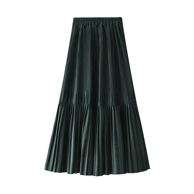 Женская винтажная длинная бархатная плиссированная юбка, Женская Осенняя зимняя корейская модная женская юбка с высокой талией, черная зеленая юбка макси для женщин