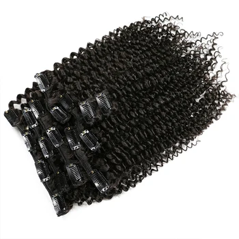 

Afro Kinky Curly Clip In Human Hair Extensions Brazilian Human Hair 4B 4C Afro Kinky Curly 8 Pieces Natural Color Remy Hair