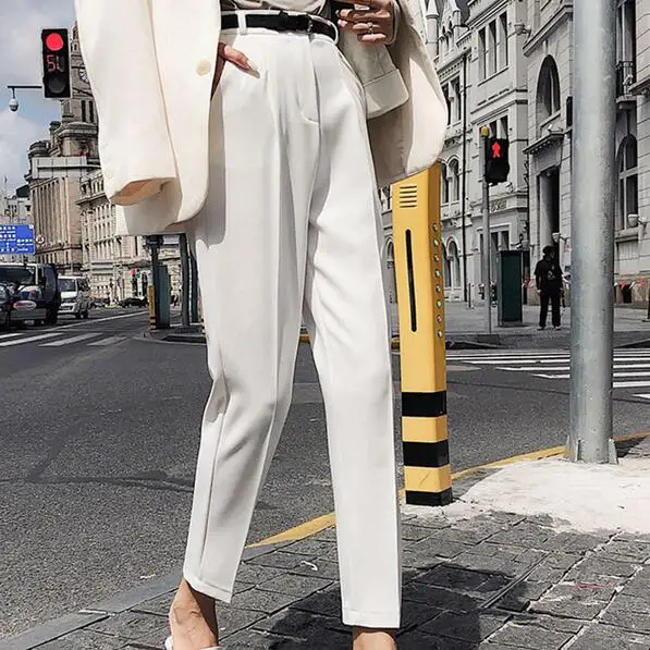

OL Style White Women Pants Sashes Pencil Pant High Waist Elegant Work Trousers Female pantalon femme 2019 DC314