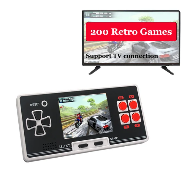 Consola de jogos portátil para adultos e crianças, controlador com fio USB,  suporte retro, jogos para 2 jogadores, mini presentes, 200 jogos clássicos  - AliExpress