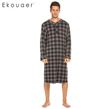 

Ekouaer Men's Sleepshirts Autumn Sleepwear Long Sleeve Lightweight Sleep Shirt Long Nightshirt Male Homewear Clothes
