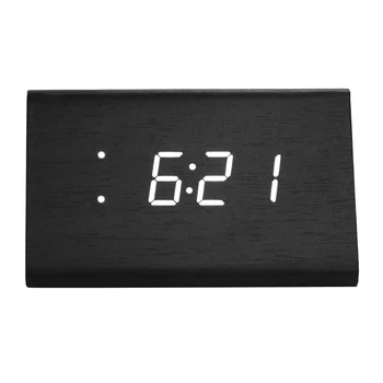 

Electronic Wooden Alarm Clock Voice-activated Digital 12/24 Temperature Date Sound Control Desk Table Alarm Clock Home Office