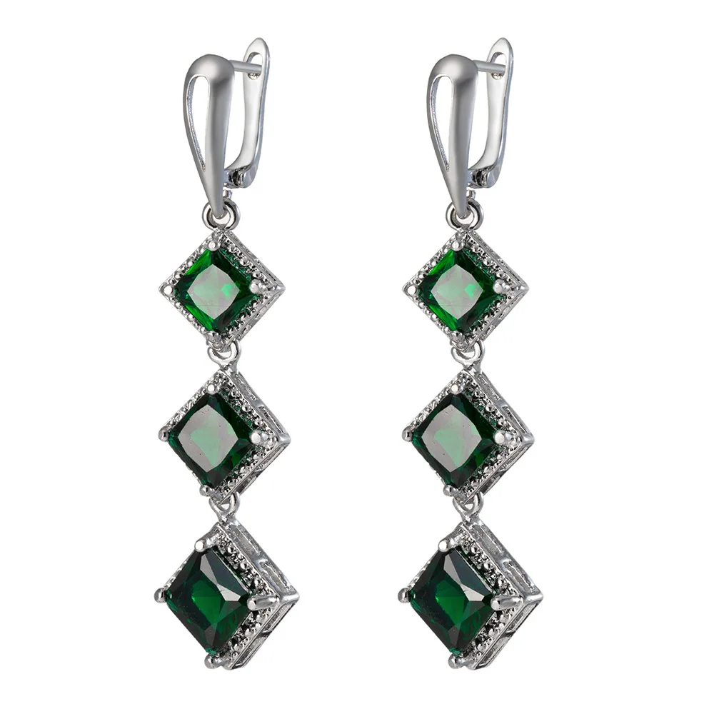 Unique Blue Green Stone Drop Earrings For Women Geometric Zircon