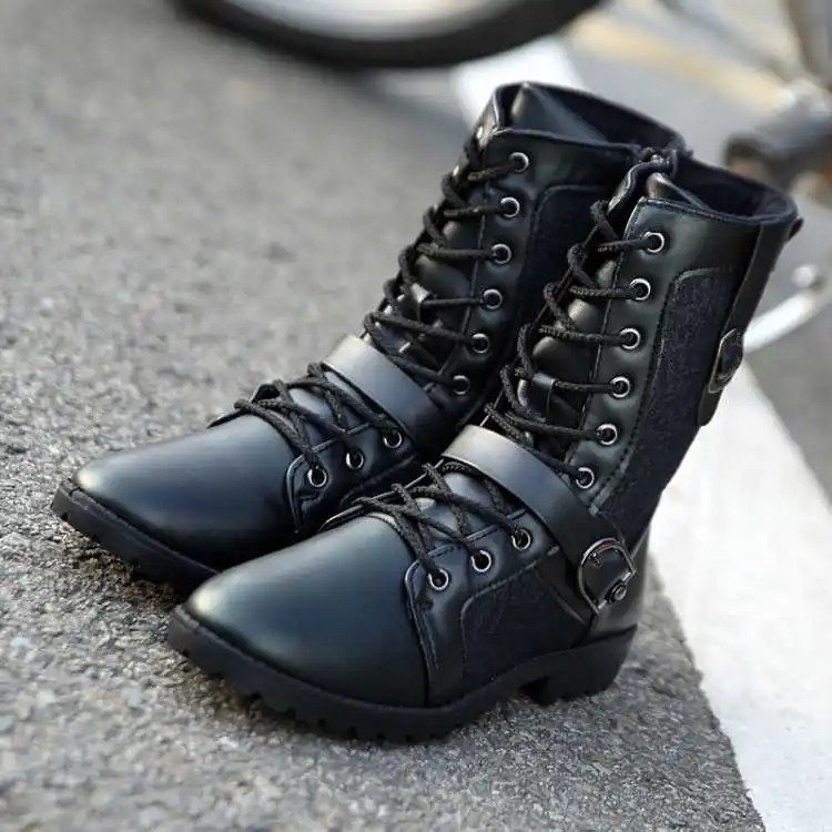 Idopy/мужские ботинки из искусственной кожи мужские ботинки на плоской подошве до середины икры; сезон осень-зима; мужские мотоциклетные ботинки в стиле панк