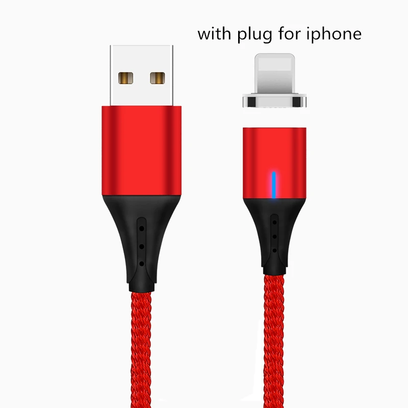 Магнитный кабель 3A Micro usb type C кабель передачи данных для быстрой зарядки для iPhone XS MAX XR 8 7 Plus SAMSUNG S10+ S9 для XIAOMI Mi9 MIX3 2S - Цвет: Red for Apple Plug