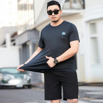

2020 big size 8XL 7XL Arrivals Men T Shirt Top Tee + Shorts Summer Two Pieces Short Sleeve Casual Quick-drying Tee Shirts Set