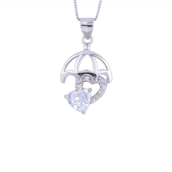 

Crystal Heart Umbrella Necklaces For Women 925 Sterling Silver Big Zircon Heart Pendants Wedding Fashion Jewelry
