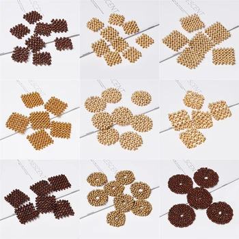 

5pcs Handmade Weave round square wood beads charm pendant for earring jewelry making Vintage findings Wood charms wholesale diy