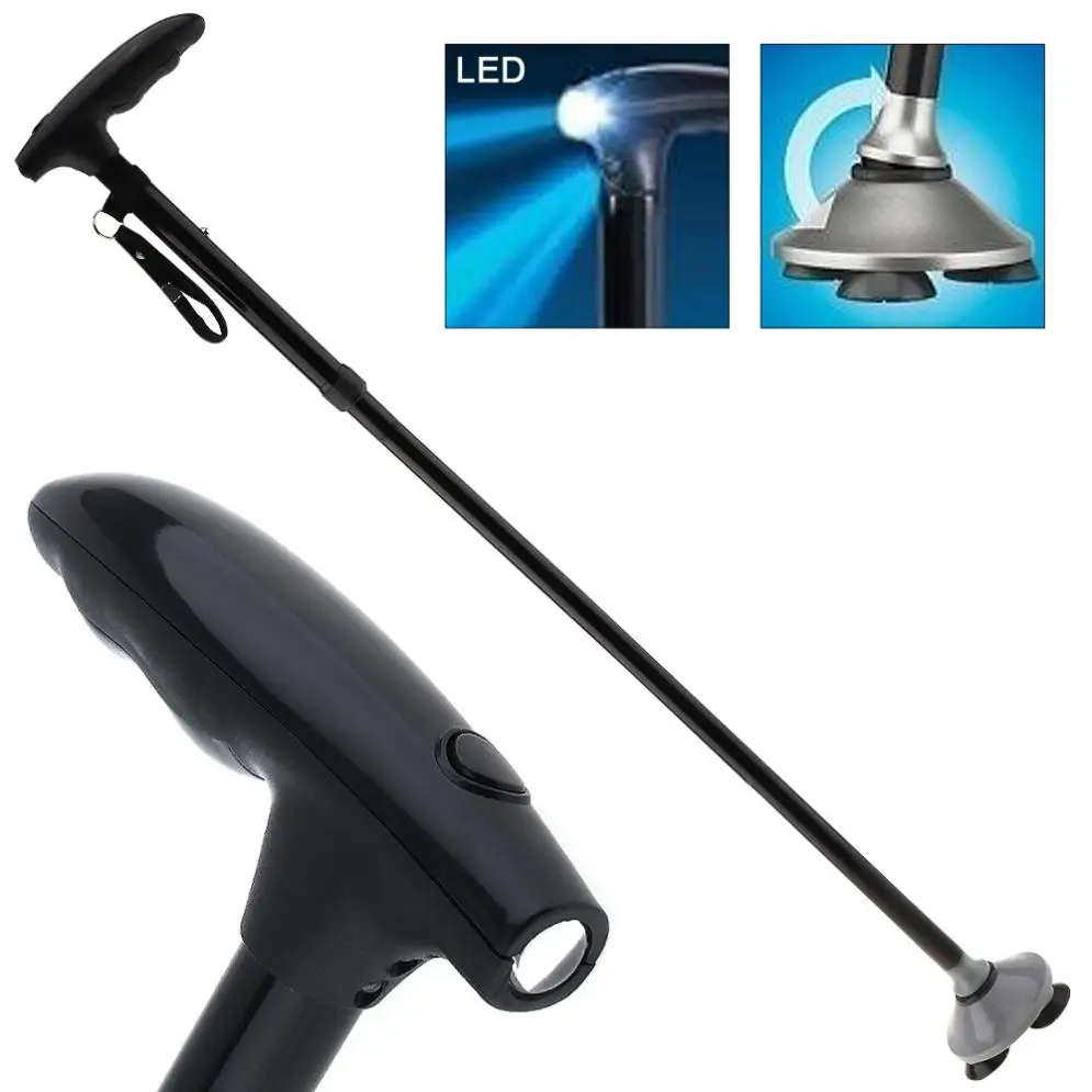 

Multifunctional Sticker Aluminum Trusty Cane Walking Stick with LED Light for Old People