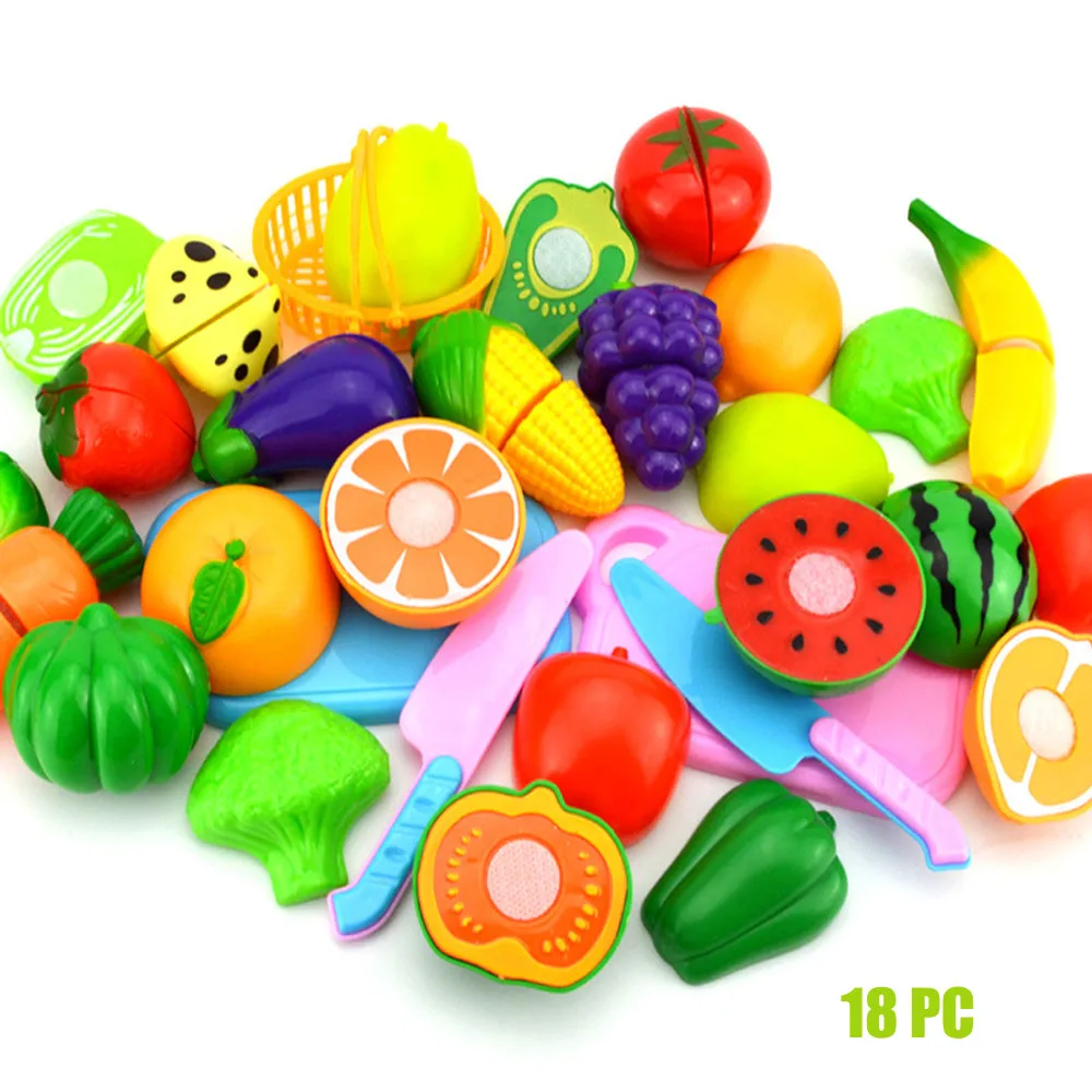 Ролевые игры пластиковая пищевая игрушка для резки фруктов растительная пища ролевые игры для детей игровой Домашний детский подарок на день рождения - Цвет: 18 PCS