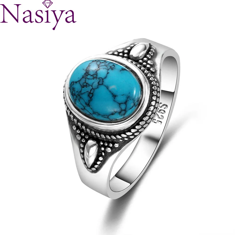 

925 Sterling Silver Natural Turquoise Engagement Rings for Women Men Vintage Fine Jewelry Hot Sale Party Ring Gift