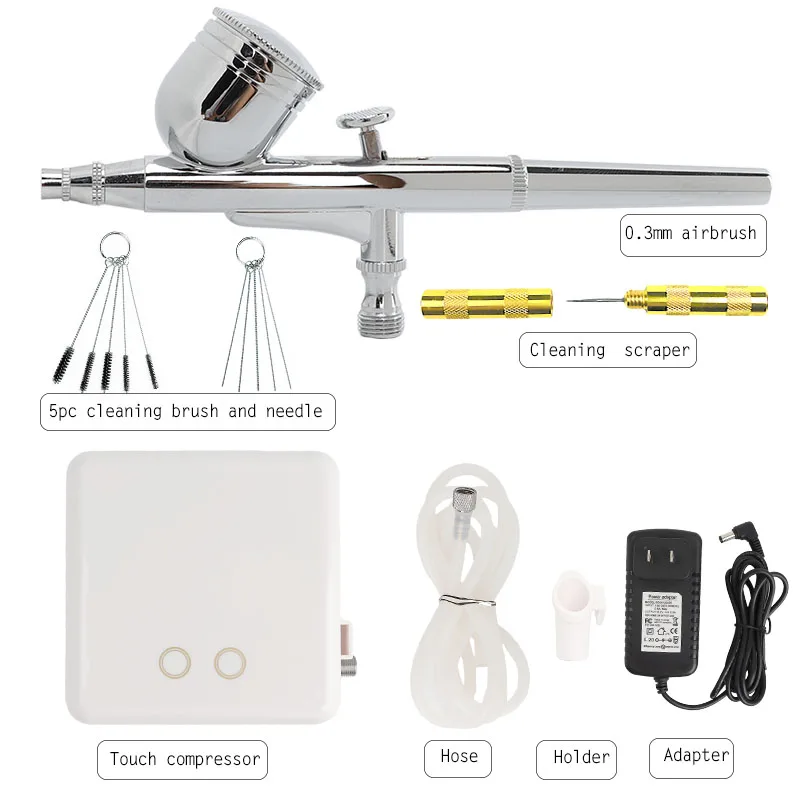 Onnfang Горячая набор воздушных компрессоров с двойным действием Аэрограф Краскораспылитель для дизайна ногтей макияж Air-кисть комплект - Цвет: 0.3mm ASG034-A1