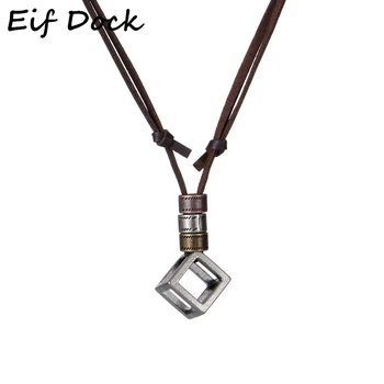 

Eif Dock Vintage Leather Hollow Cube Long Choker Necklace Jewelry For Women Men Punk Rock Love Metal Pendant Necklace Shellhard