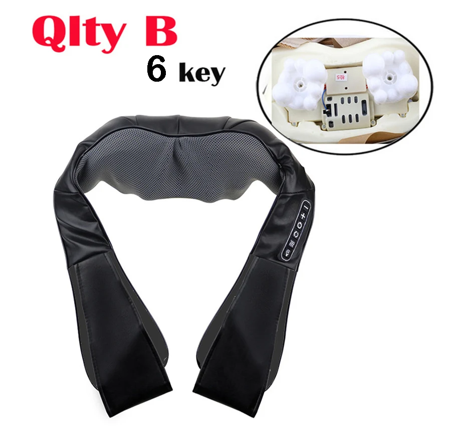 6 Key Black Qlty B 3D разминающий шиацу шейный массажер для спины шеи шаль Электрический роликовый тепловой прибор ручной китайский домашний автомобильный массажный аппарат для плеч - Цвет: 6 Key Black Qlty B