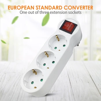 

1 to 3 Way Power Adapter with Outlet Switch German Standard Conversion Socket Electrical Plug Conversion Socket