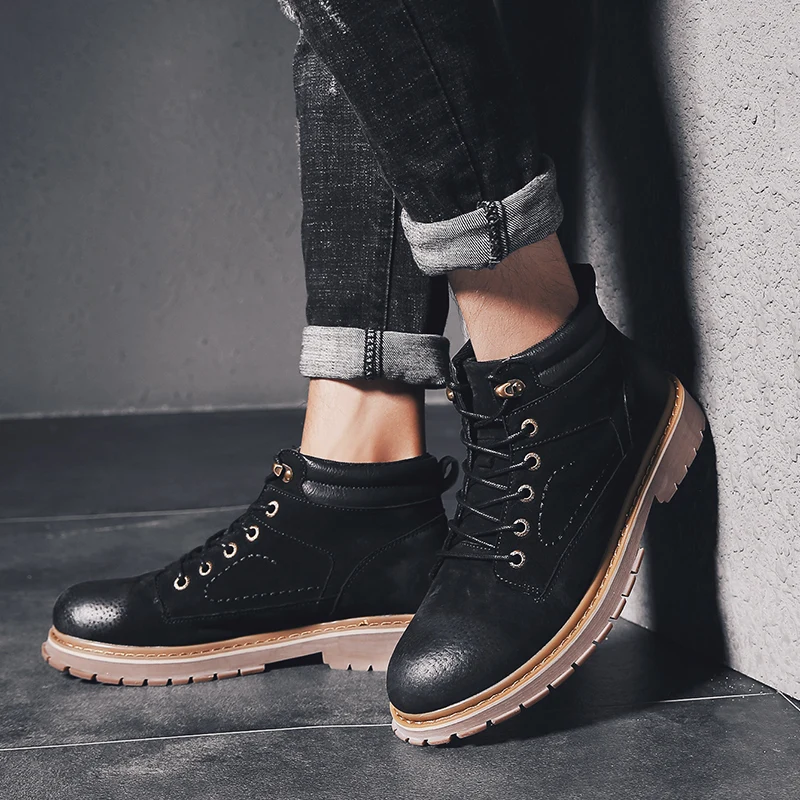 2019 г. осенне зимние мужские ботильоны повседневная кожаная обувь из свиной кожи