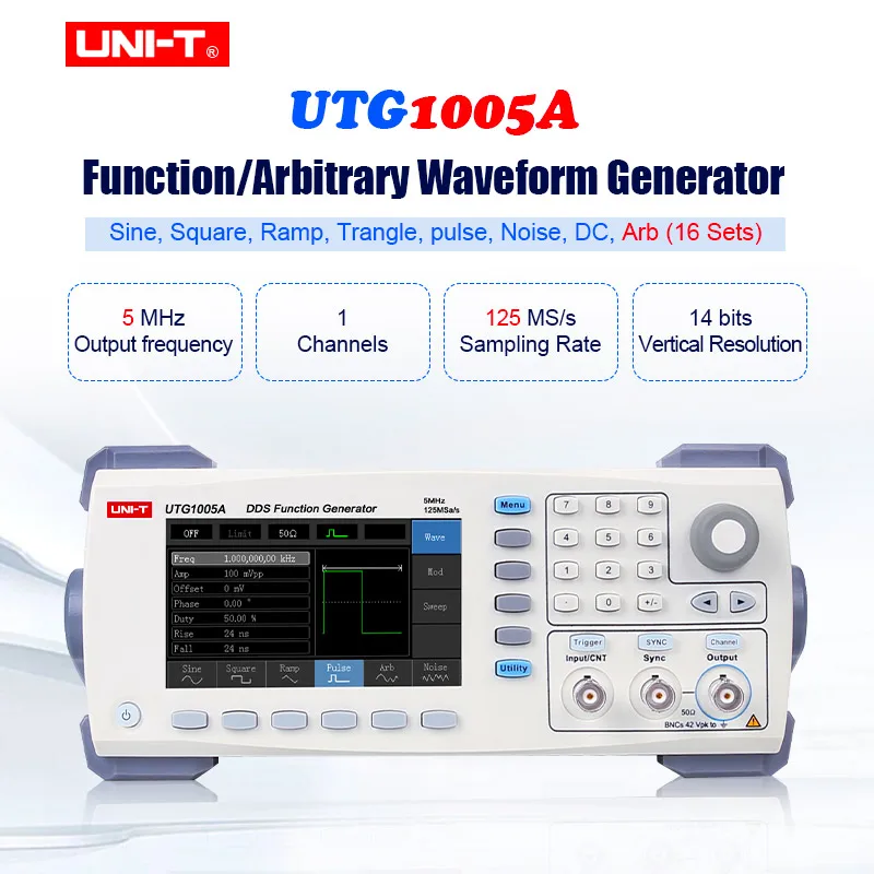 

UNI-T UTG1005A Signal Generators function arbitrary waveform generator single channel 5MHz channel bandwidth/125MS/s with USB