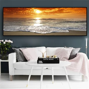 

Sunsets Natural Sea Beach Landscape Posters and Prints Canvas Painting Panorama Scandinavian Wall Art Picture for Living Room