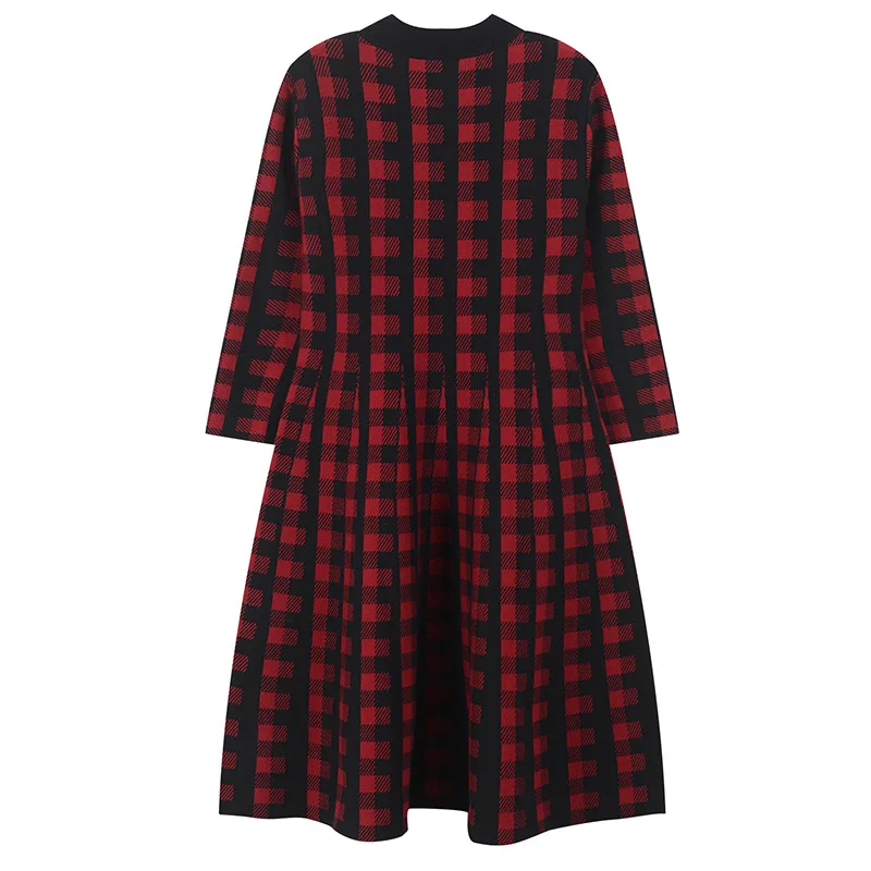 Tunjuefs винтажное клетчатое Полосатое вязаное мини-платье для женщин Vestido тонкий рукав три четверти перо халат, украшенный бисером пуловеры