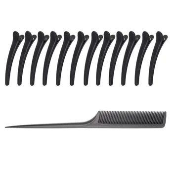 

13pcs Hairdressing Hair Clips and Comb Duckbill Clips Hair Partition Clips Hair Styling Tool for Salon Barber Shop (12pcs Hair C