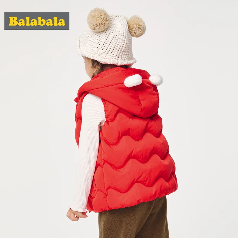 Balabala/детский пуховый жилет для девочек на осень и зиму, короткий детский жилет, модный жилет с капюшоном
