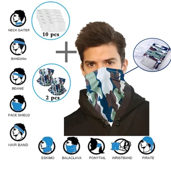 

2pcs Seamless Neck Gaiter Face Cover Scarf With 10 PM2.5 Replaceable Filters Scarf Breathable For Fishing Hiking Cycling New