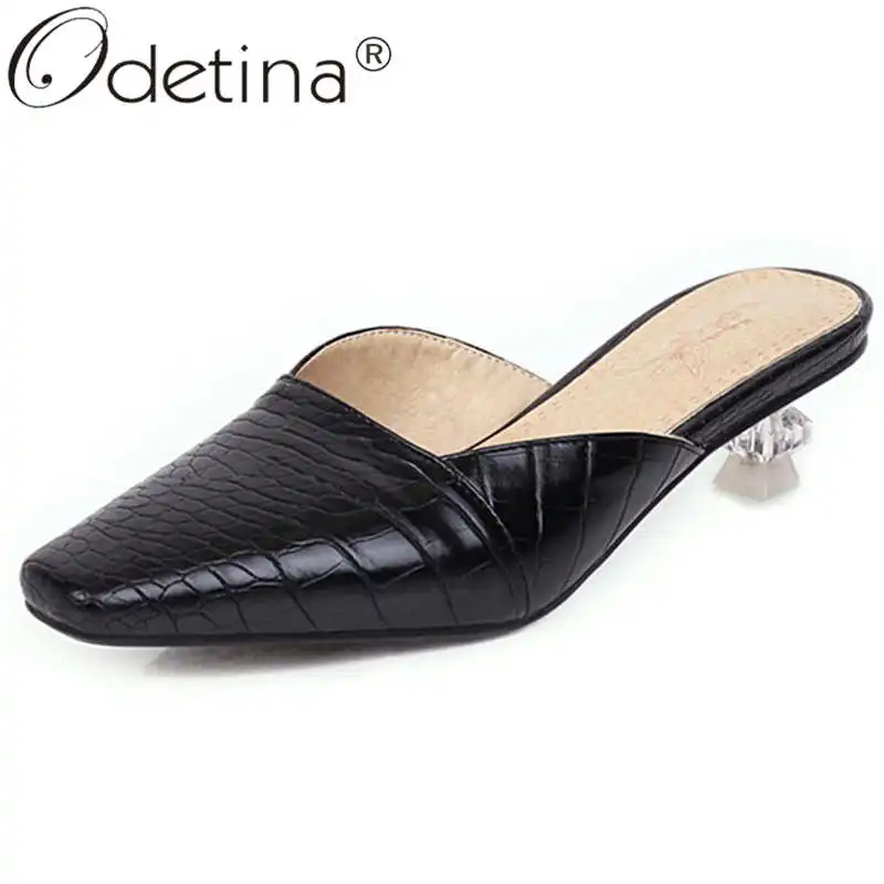 

Odetina Women Fashion Slingbacks Strange Style Mid Heel Casual Shoes Lady Square Toe Slip On Crystal Non-slip Plaid Party Shoes