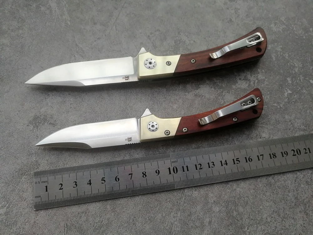 JohnnyJamie BJ110 D2 лезвие с латунной и сандаловой ручкой Тактический Флиппер охотничий складной нож карманный нож для выживания EDC