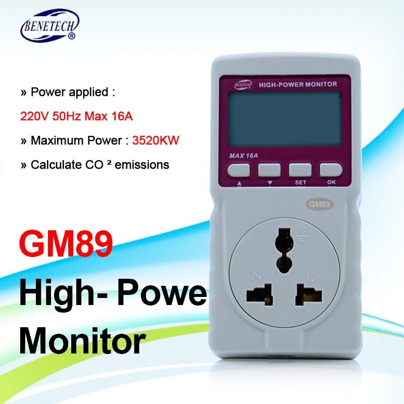 BENETECH GM89 цифровой ЖК микро измеритель мощности анализатор монитор 16А