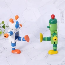 New 6 Styles Cute Wooden Robot Block Toys Baby Action Figures Cute Model Toy