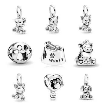 

New 925 Sterling Silver woof unicron dog paw LABRADOR PUPPY diy Beads Fit Original Charms Pandora Bracelet Bead Jewelry making