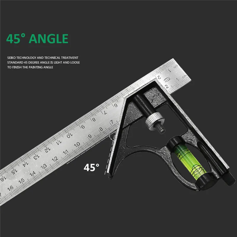 

300mm Adjustable Combination Square Angle Ruler 45 Degree With Bubble Level Multifunctional Gauge Measuring Improvement Tools