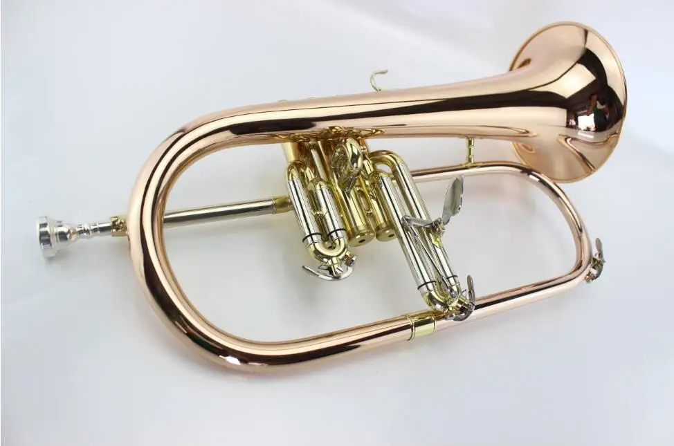 New Bb Flugelhorn Gold Phosphorus & Copper Flugelhorn Musical Instruments with Case Mouthpiece