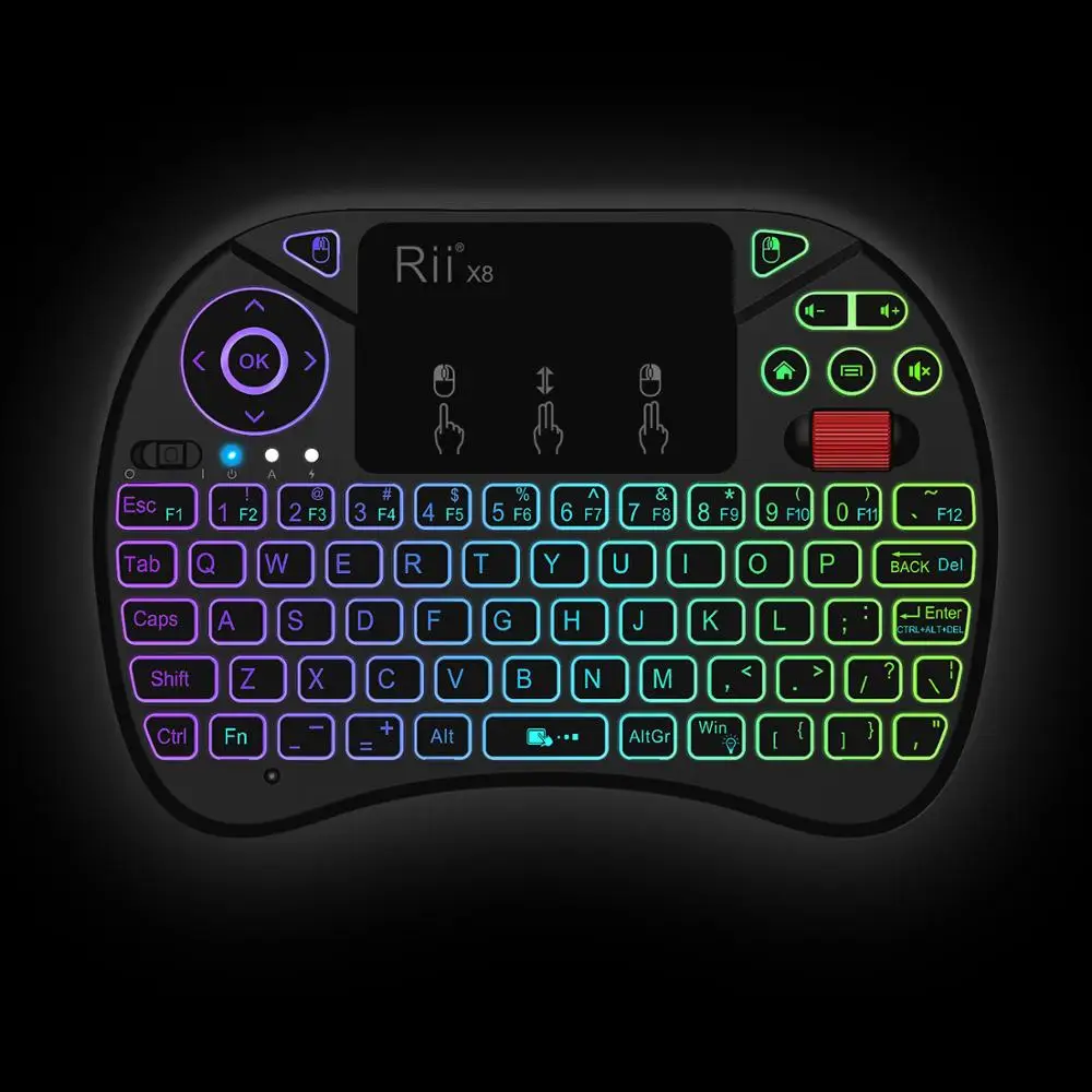 Rii X8 Русская мини беспроводная клавиатура 7 видов цветов с подсветкой 2,4G Air mouse с портативной сенсорной панелью для Android 9,0 tv Box IP tv Mini PC