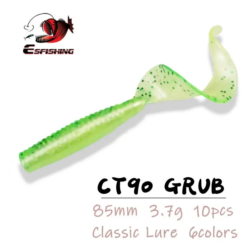 ESFISHING Мягкая приманка Grub CT90 85 мм 3 7 г 10 шт. рыболовные приманки Swimbait Jigging Isca