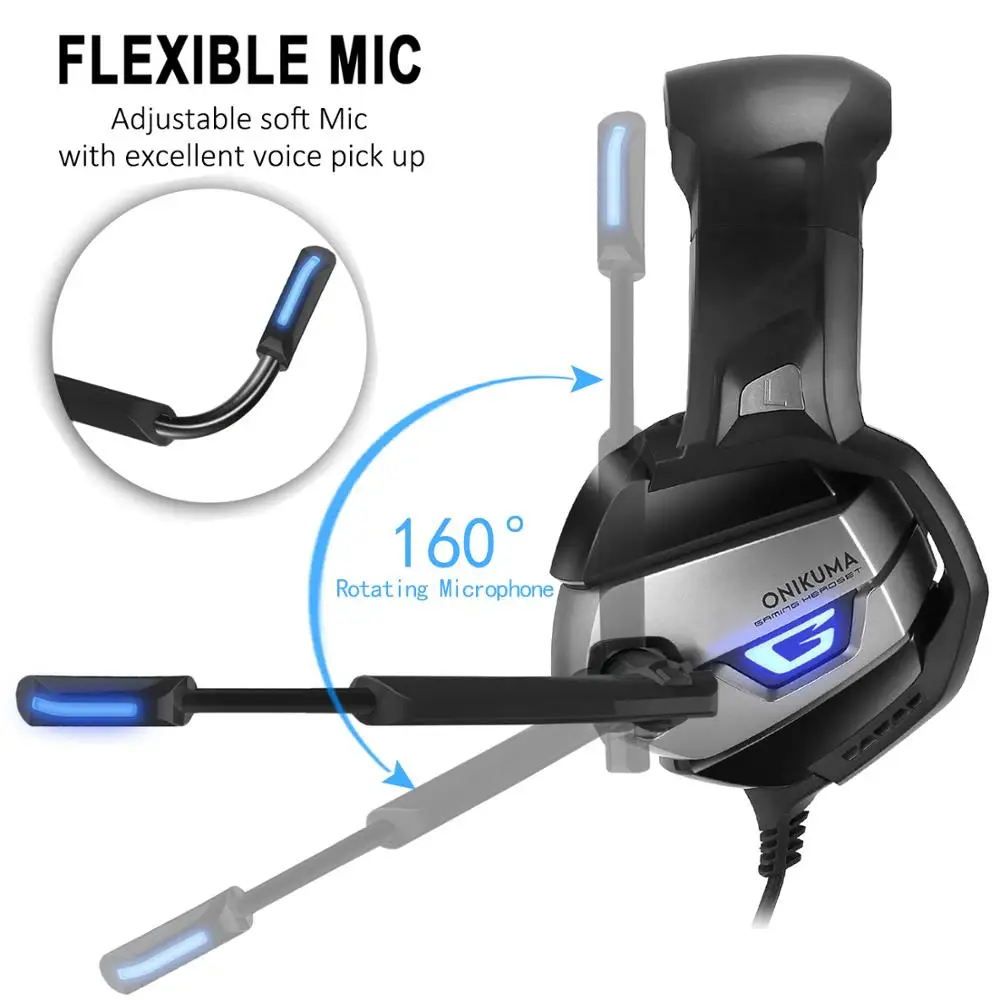 K5 head mounted professional wired gaming headset with mic LED light subwoofer computer headset for mobile phones