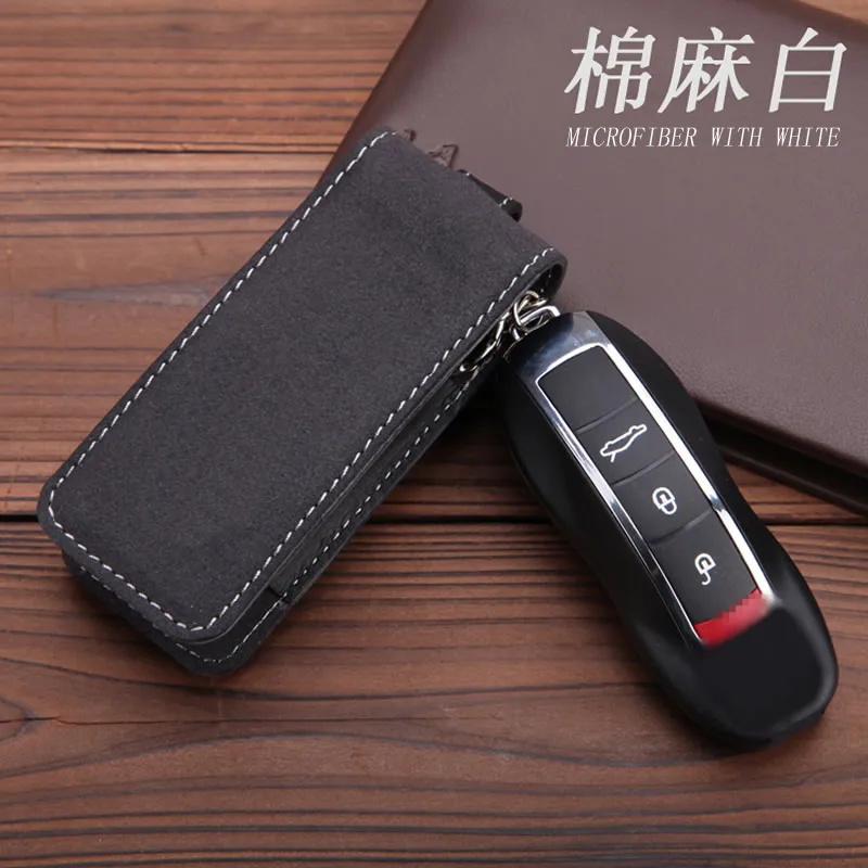 Microfiber w White Модный чехол для ключей из коровьей кожи для Porsches Boxster Cayman 911, Panamera Cayenne Macan, автомобильные аксессуары - Цвет: Microfiber w White