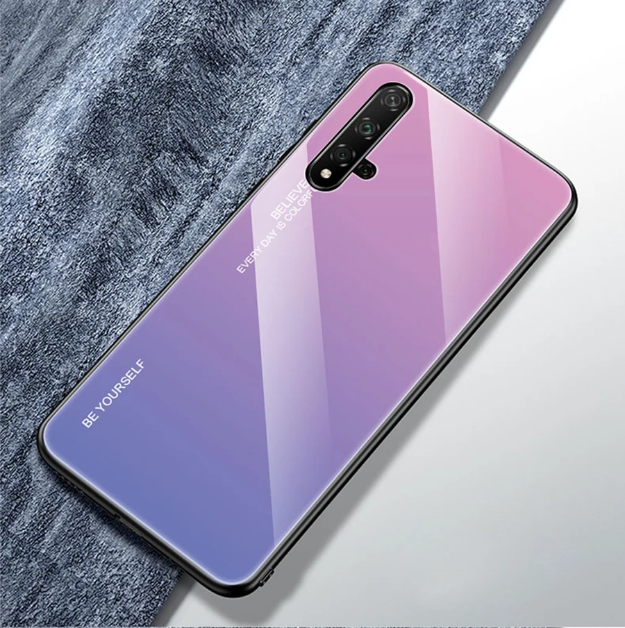 Стеклянный чехол для huawei Nova 5 t, чехол, роскошный градиентный чехол из закаленного стекла, чехол для huawei Nova 5 t Global, чехол для телефона - Цвет: Лаванда