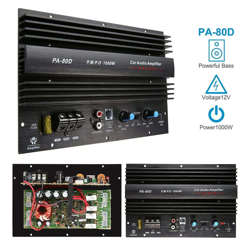 12V 1000W Amplifier Board Mono Car Audio Power Powerful Bass Subwoofers Amp for Modification PA-80D |