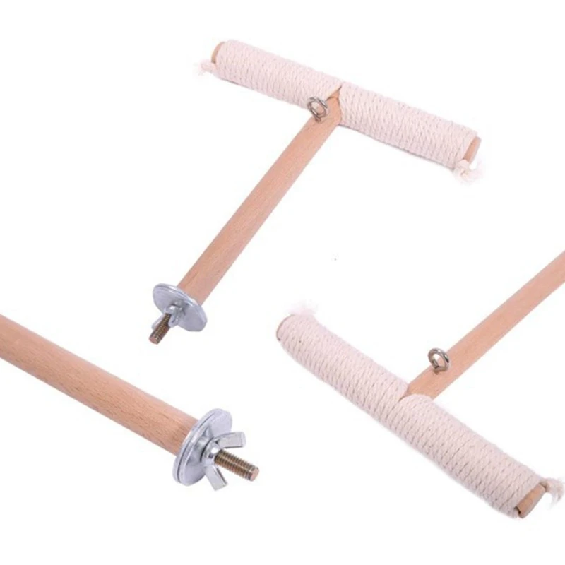 Natural Wood Bird Perch Stand T-shaped Bar Cotton Rope Cage Grinding Toy bird cage perches