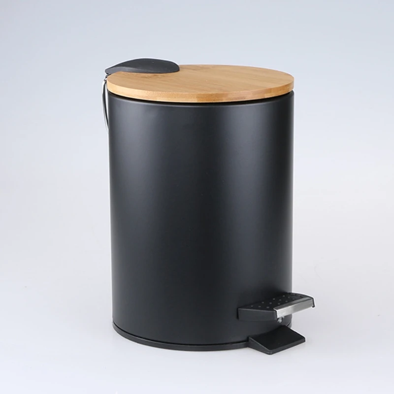 Yetier Trash Can,3L//5L Bathroom Kitchen Garbage Bin Bamboo Flip Step Trash Can with Wood Lid