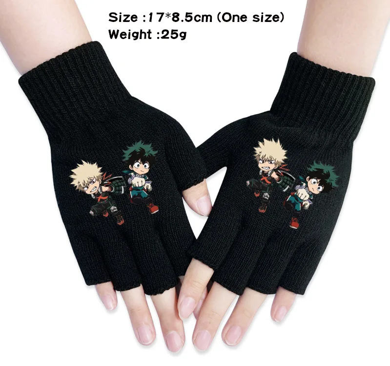 Зимние теплые перчатки с героями мультфильмов My Hero Academia модные полупальцевые