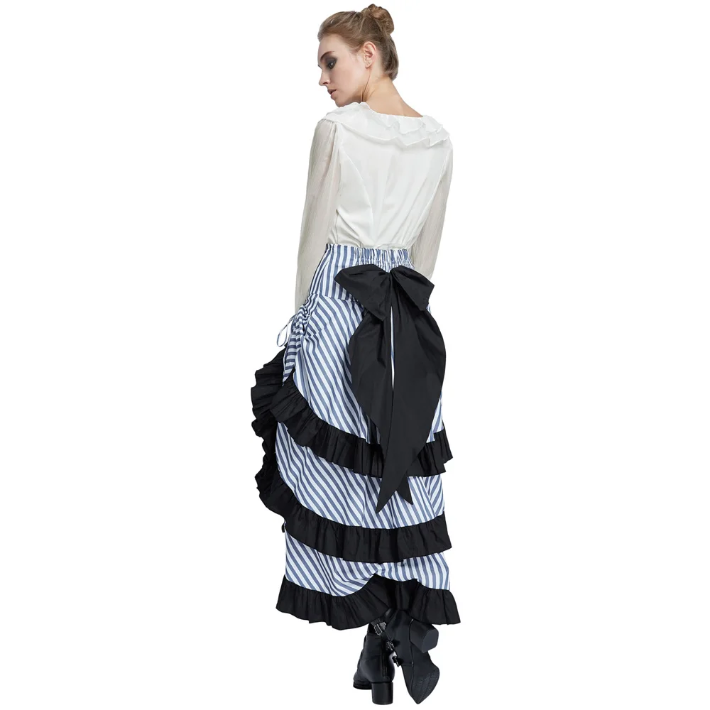 Макси Винтаж юбка полосатый рисунок собрались стимпанк средневековой rock lace-up готический ретро Длинные вечерние клуб High-Low юбки женские