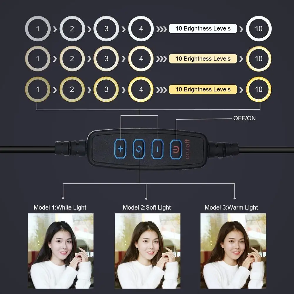 PULUZ 6.2 inch USB 3 Modes Dimmable LED Ring On-Camera Video Lights with Cold Shoe Tripod Ball Head