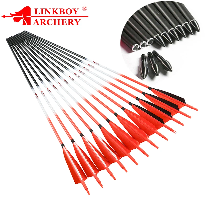 Linkboy Archery Carbon Arrows ID6.2mm 5inch Turkey Feather arrow Point