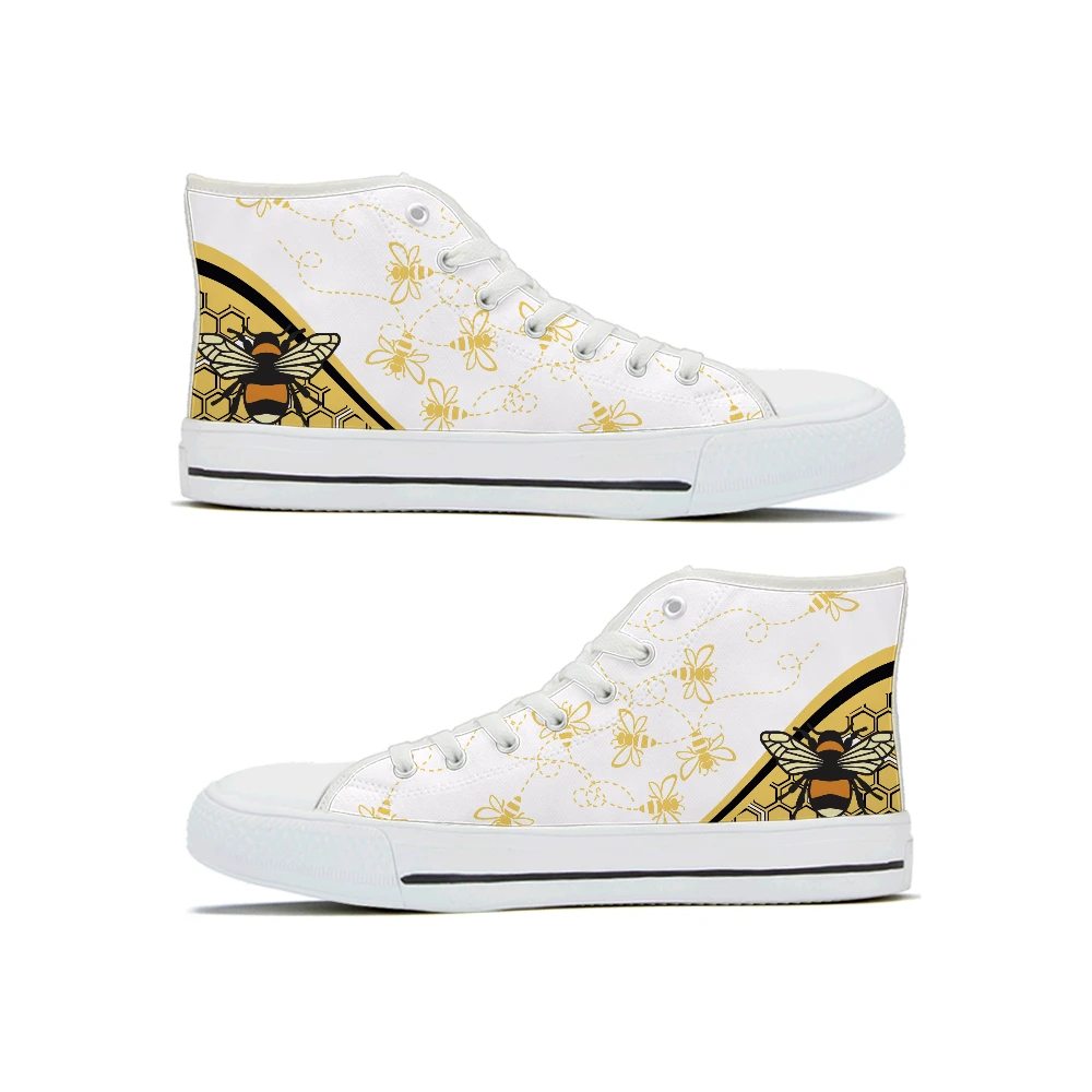 

Women Vulcanize shoes Bee Shoes Print on demand Black bottom Lace-up High Vancas Sneakers Breathable fashion shoes