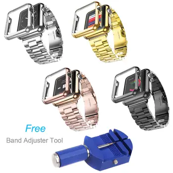 

Protective Gold Plated Case Cover Stainless Steel Link Bracelet For Apple Watch Band Series 2 1 iWatch 42mm 38mm Strap with Tool
