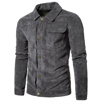 

Hot Sale Mens Slim Fit Single Breasted Casual Short Jackets Male Turn Down Collar Coats Multi Pockets Corduroy Gray Brown M-2XL