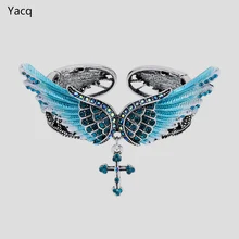 YACQ крылья крест стрейч браслет для женщин девочек Байкер ювелирные изделия W кристалл античный серебряный цвет D02 Прямая поставка