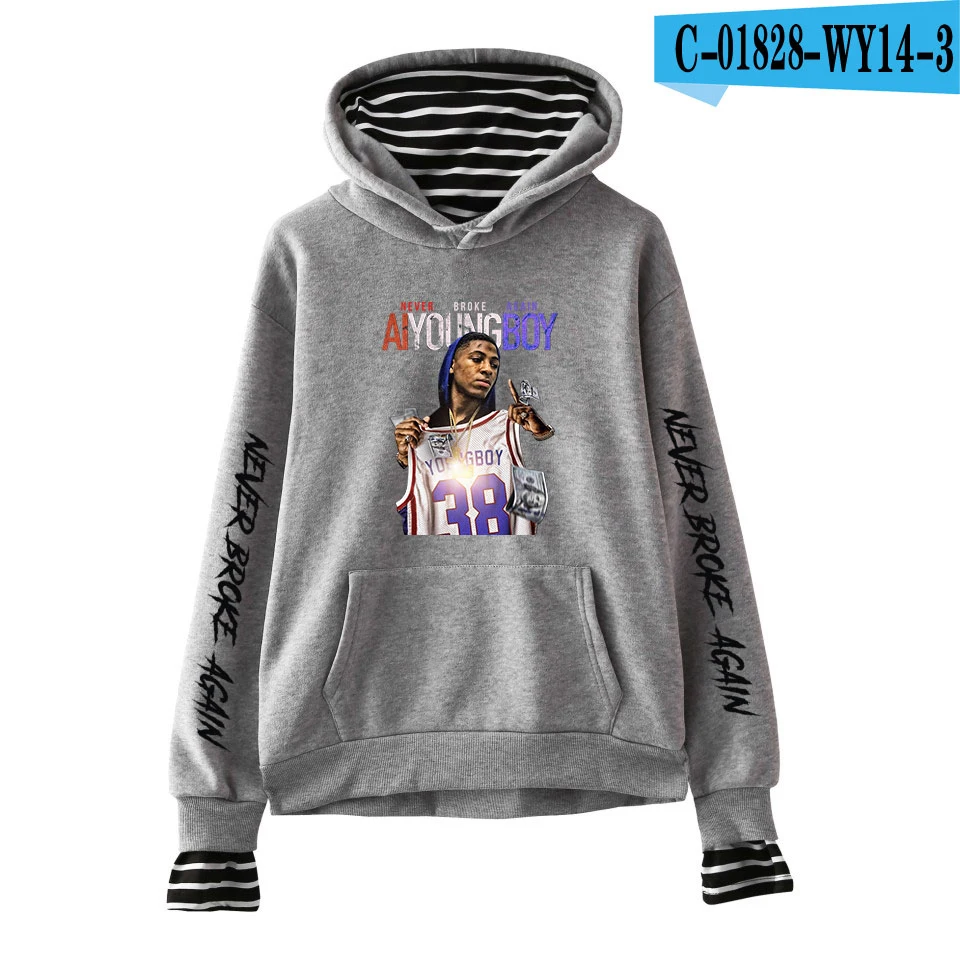 gray YoungBoy никогда не сломался снова поддельные два предмета толстовки для мужчин и женщин Горячая Мода Осень Популярные толстовки Harajuku Толстовка повседневное пальто - Цвет: gray
